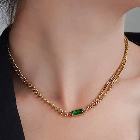 Gold Emerald Pendant Necklace, Chain Link Design, Perfect Special Occasions - Picture 9 of 10
